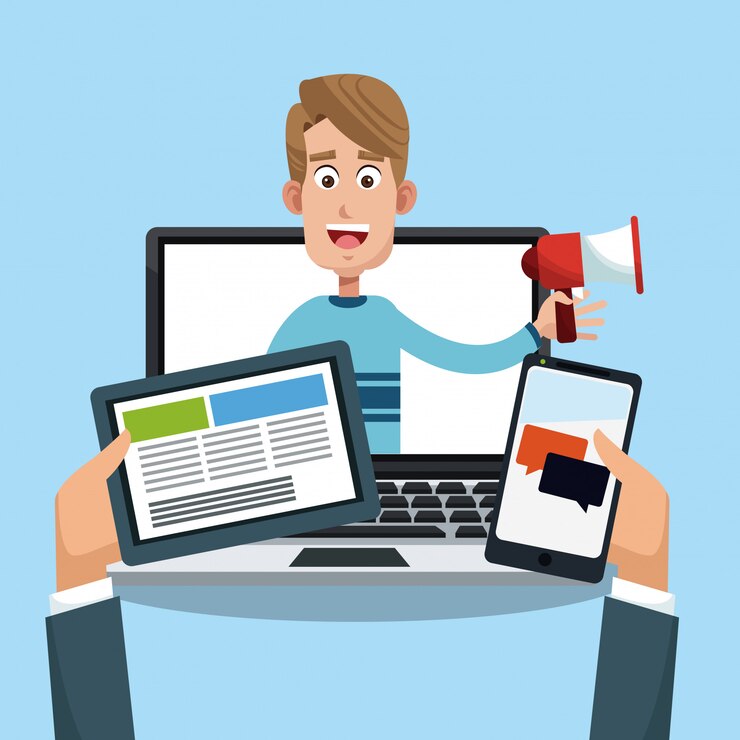 Vector concepto de marketing digital y publicidad de dibujos animados