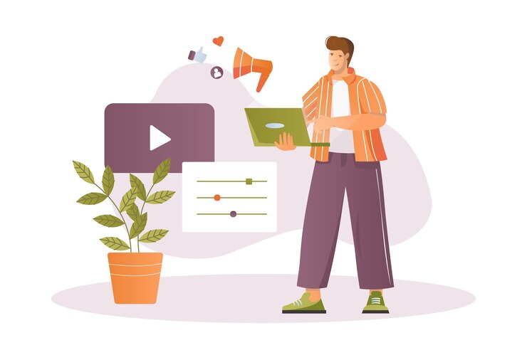Vector concepto de marketing con escena de personas en el estilo de caricatura plana un vendedor trabaja en la promoción