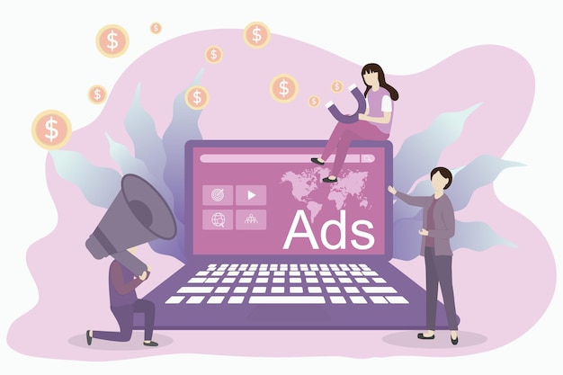 Concepto de marketing en línea y publicidad en el sitio web