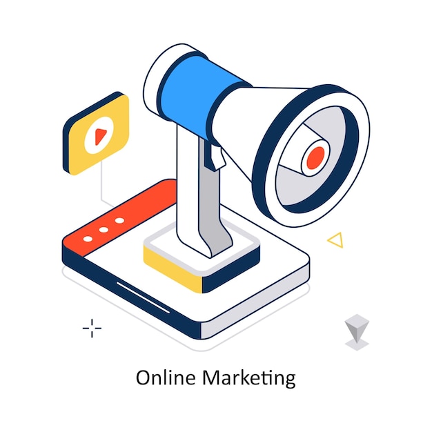 El concepto de marketing en línea, el vector, el estilo isométrico, la ilustración de las existencias, el archivo EPS.