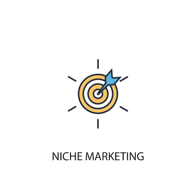 Concepto de marketing de nicho 2 icono de línea de color. Ilustración simple elemento amarillo y azul. Diseño de símbolo de esquema de concepto de marketing de nicho