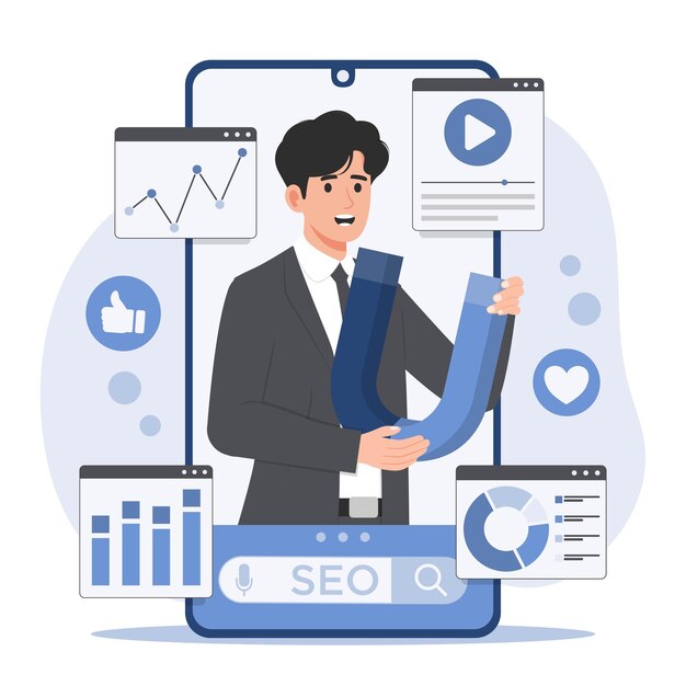 El concepto de marketing SEO optimiza el motor de búsqueda Estrategias de optimización del motor de búsqueda crecimiento del negocio