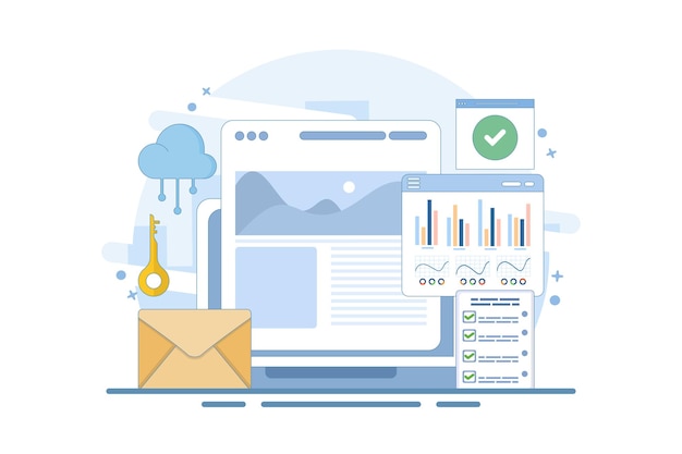 Concepto de medición del rendimiento del contenido o análisis de contenido marketing de contenido basado en datos