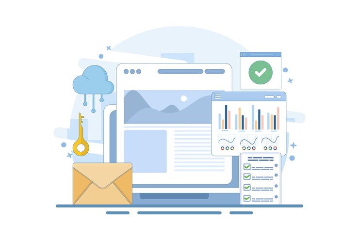 Vector concepto de medición del rendimiento del contenido o análisis de contenido marketing de contenido basado en datos