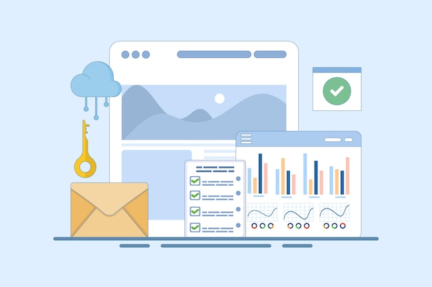 Concepto de medición del rendimiento del contenido o análisis de contenido marketing de contenido basado en datos