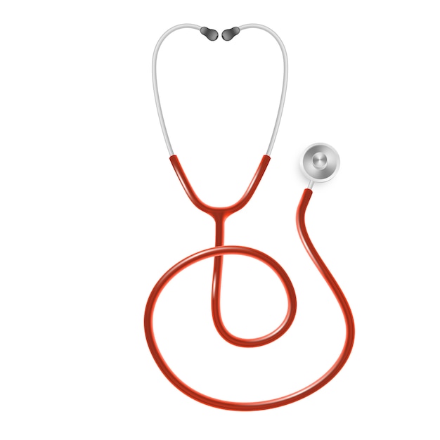 Concepto médico y de atención médica, el estetoscopio del doctor aislado sobre fondo blanco.