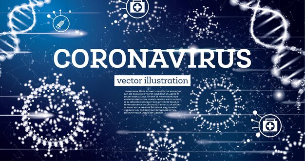 Concepto médico de la influenza coronavirus sobre fondo azul