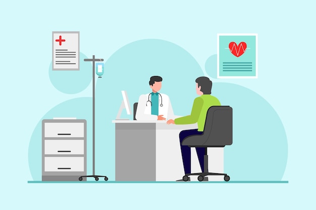 El concepto de médico y paciente Ilustración vectorial plana de colores aislada