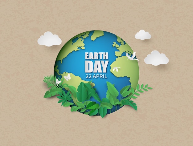 Concepto de medio ambiente mundial y día de la tierra, estilo de corte de papel