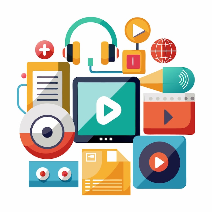 Vector concepto de medios digitales con íconos coloridos