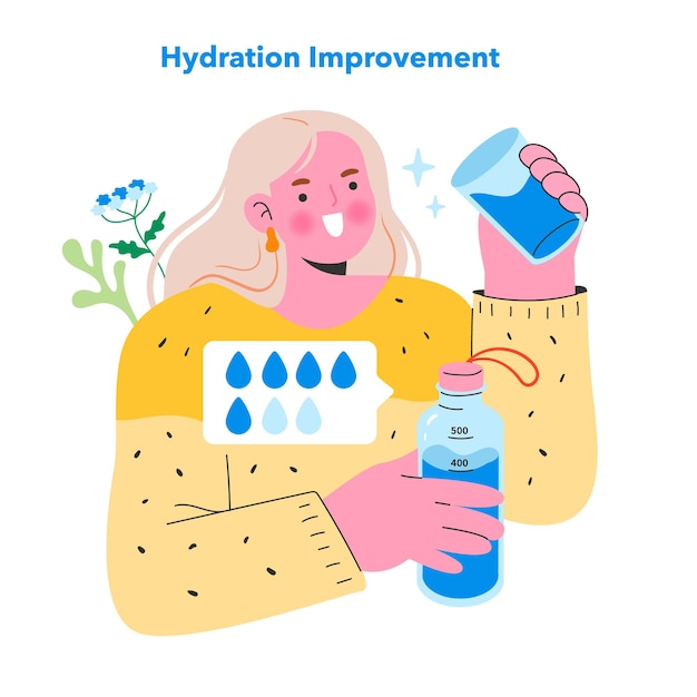 Concepto de mejora de la hidratación persona alegre administrando la ingesta de agua para una mejor salud hábito diario