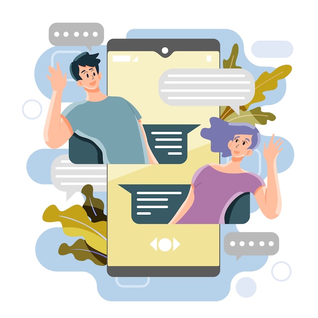 Concepto de mensaje de redes sociales. Charlando personas. Vector e ilustración.