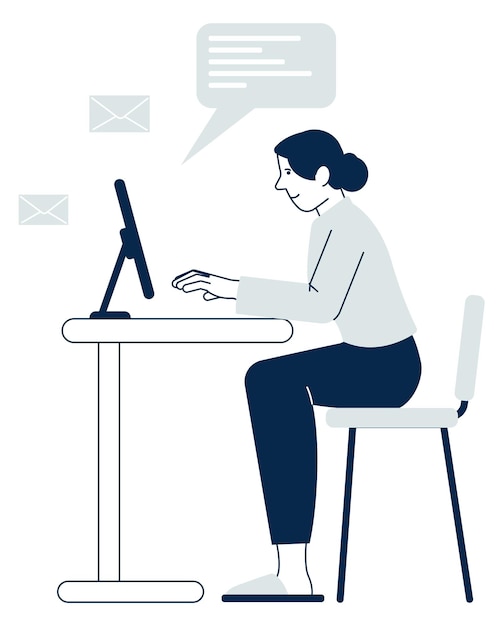 Concepto de mensajes de correo electrónico Mujer que trabaja en la computadora