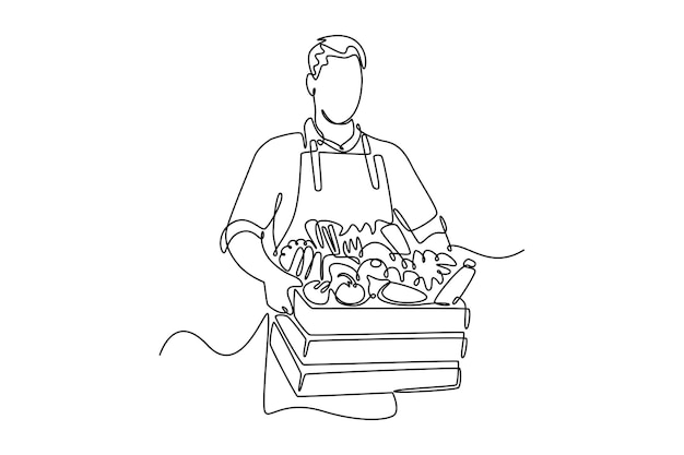 Concepto de mercado de agricultores Diseño de dibujo de línea única Ilustración gráfica vectorial