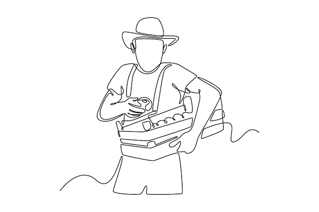 Concepto de mercado de agricultores Diseño de dibujo de línea única Ilustración gráfica vectorial