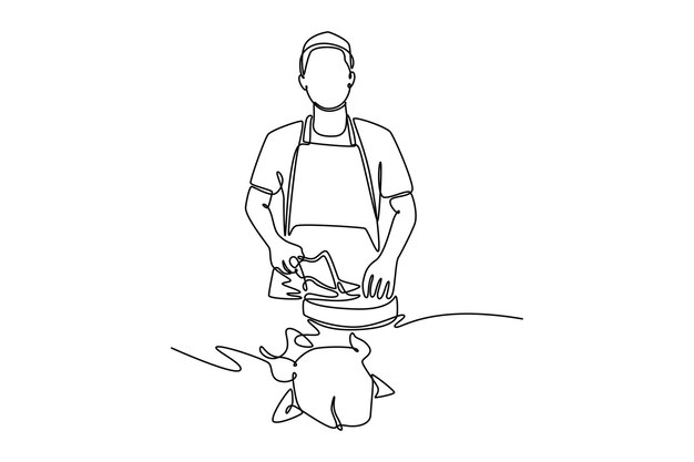 Concepto de mercado callejero al aire libre Diseño de dibujo de línea única Ilustración gráfica vectorial