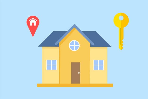 Concepto del mercado inmobiliario Ilustración vectorial plana de colores aislada