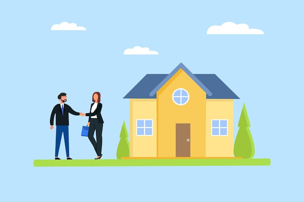 Concepto del mercado inmobiliario Ilustración vectorial plana de colores aislada