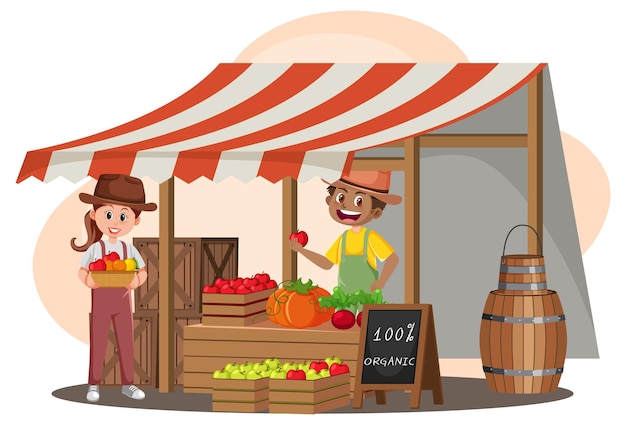 Concepto de mercado de pulgas con tienda de frutas