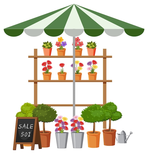 Concepto de mercado de pulgas con tienda de plantas