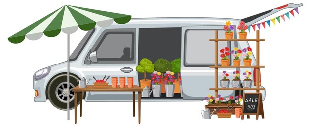 Concepto de mercado de pulgas con venta de maletero