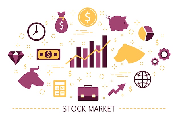 Concepto de mercado de valores. Estrategia alcista y bajista. Financiero
