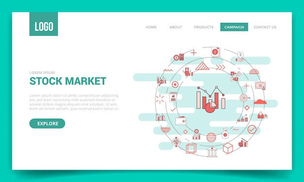 Concepto de mercado de valores con icono de círculo para plantilla de sitio web o página de inicio