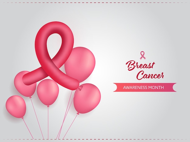 Concepto de mes de concientización sobre el cáncer de mama con símbolo rosa con globos concepto de atención médica