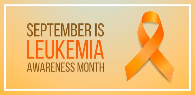 Concepto del mes de concientización sobre la leucemia. Banner con conciencia de cinta naranja y texto. Ilustración vectorial.