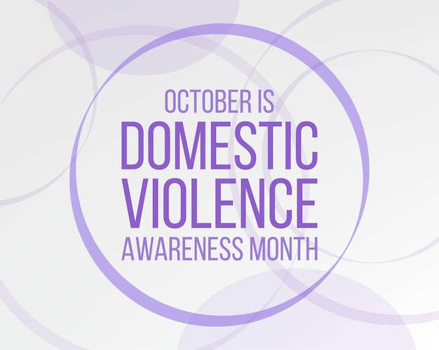 Concepto del mes de concientización sobre la violencia doméstica. banner para con conciencia de cinta morada y texto. ilustración vectorial.