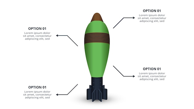 Vector concepto militar para infografía con opciones de 4 pasos, partes o procesos visualización de datos comerciales