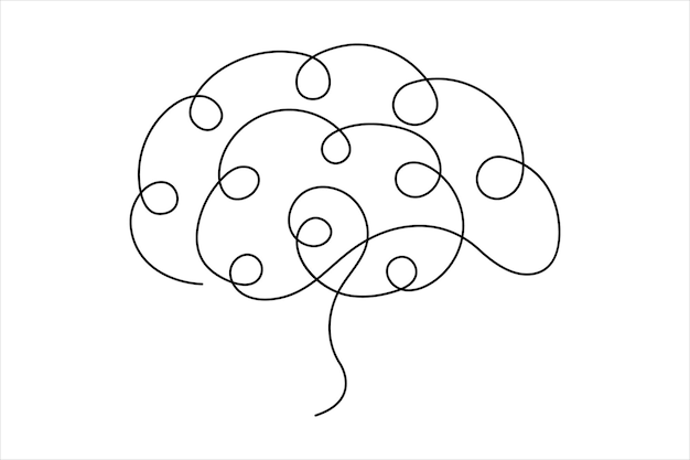 El concepto minimalista de dibujo cerebral del pensamiento y la inteligencia