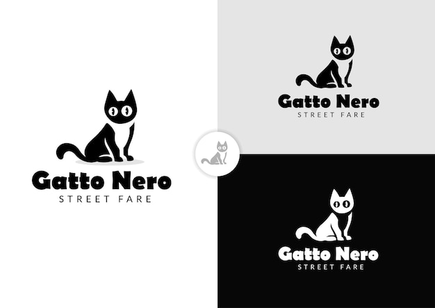 Concepto mínimo de diseño de logotipo de gato negro