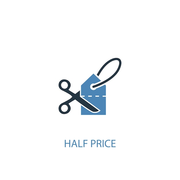 Concepto de mitad de precio 2 icono de color. Ilustración simple elemento azul. diseño de símbolo de concepto de mitad de precio. Se puede utilizar para UI / UX web y móvil