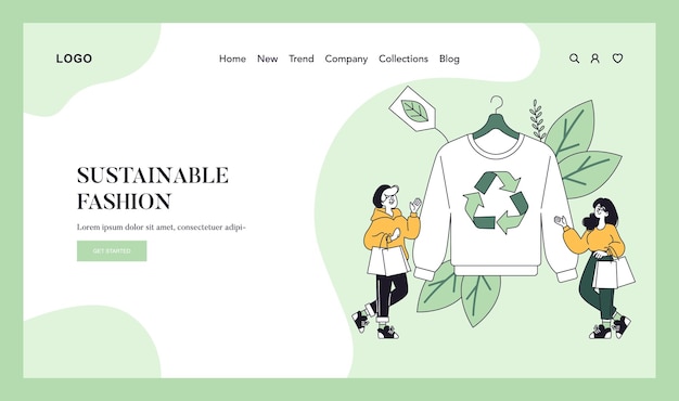 Concepto de moda sostenible ropa ecológica exhibida por figuras junto a un reciclado
