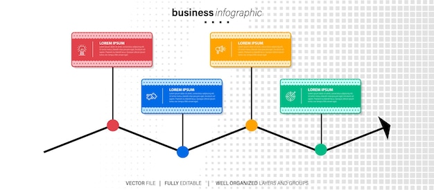 Vector concepto de modelo de negocio con 4 pasos sucesivos