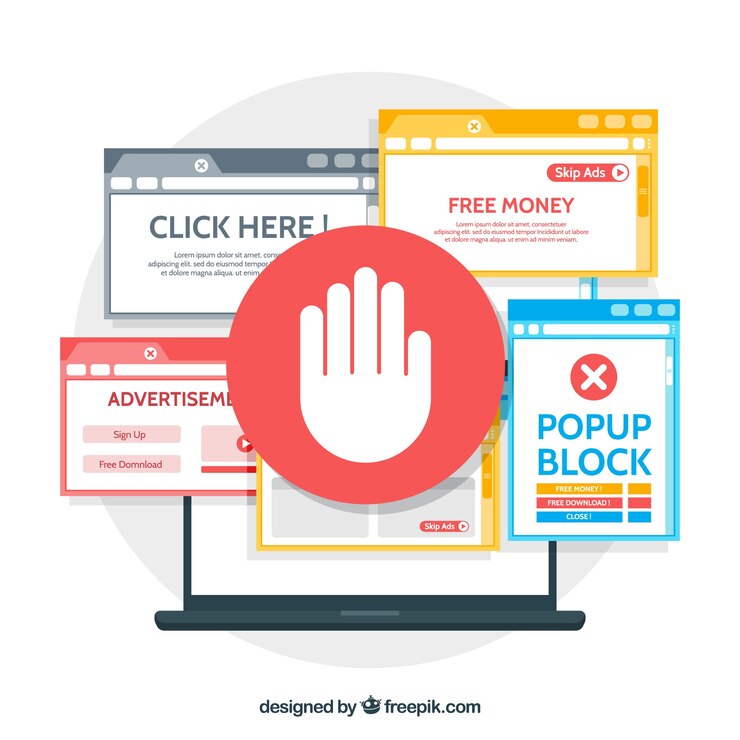 Vector concepto moderno de ad block con diseño plano