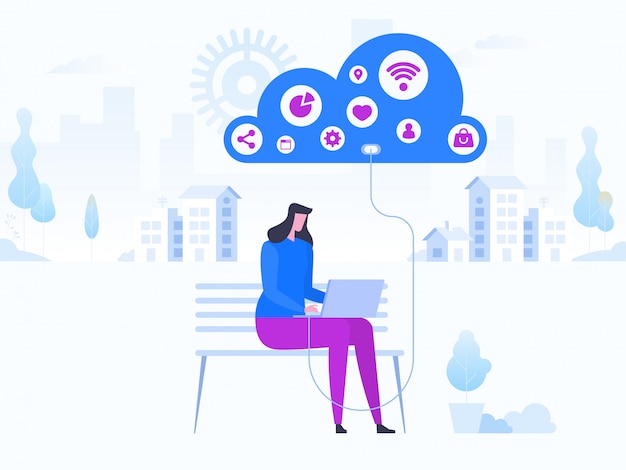 Concepto moderno de diseño plano de tecnología Cloud