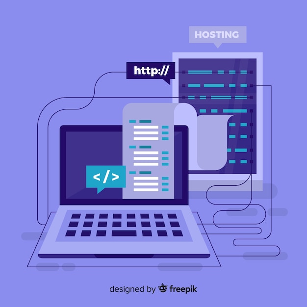 Vector concepto moderno de hosting con diseño plano