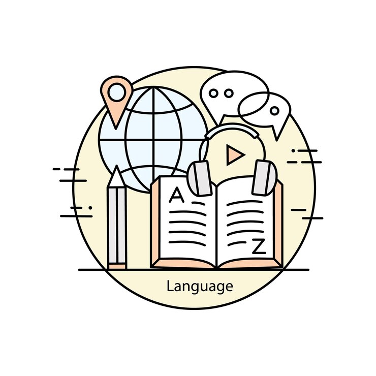 Vector concepto moderno de línea delgada de color para aprender idiomas extranjeros