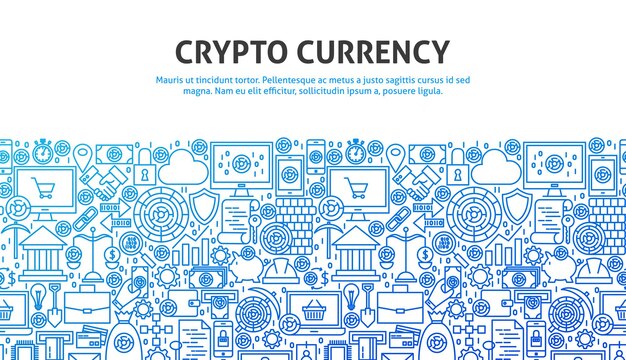 Concepto de moneda Crypto. Ilustración de vector de diseño web de línea. Plantilla de banner.