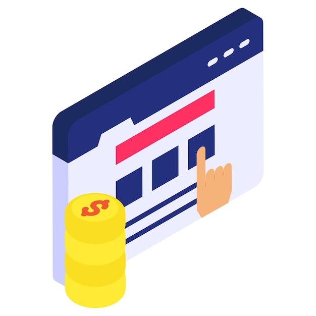 concepto de monetización de sitios web Comercio electrónico o vector de aplicaciones fintech diseño isométrico Desarrollo de diseño web