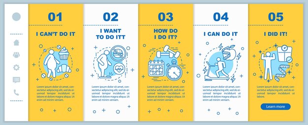 Concepto de motivación incorporación de plantilla de vector de pantalla de página de aplicación móvil No puedo hacerlo Quiero hacerlo paso a paso del sitio web con ilustraciones lineales Concepto de interfaz de teléfono inteligente UX UI GUI
