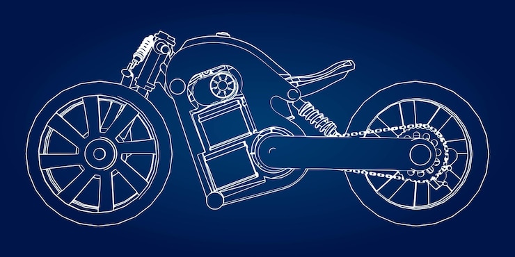 Vector el concepto de la moto eléctrica del futuro. ilustración vectorial en líneas de contorno.