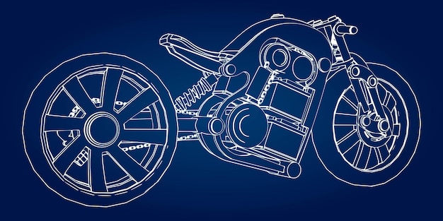 El concepto de la moto eléctrica del futuro. Ilustración vectorial en líneas de contorno.