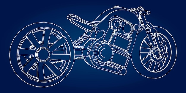 El concepto de la moto eléctrica del futuro. ilustración vectorial en líneas de contorno.