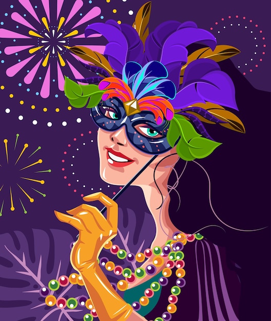 Concepto de mujer de máscara de carnaval de Mardi Gras