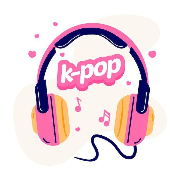 Concepto de música k-pop ilustrado con auriculares rosas