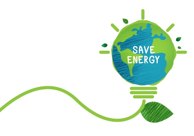 Concepto de naturaleza de tecnología de lámpara ecológica de ahorro de energía pensar en ecología verde y ahorrar energía concepto de idea creativa diseño de vector de planeta respetuoso con el medio ambiente