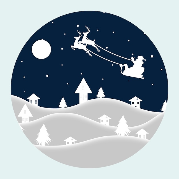 Concepto de navidad y paisaje invernal querido con santa y luna.